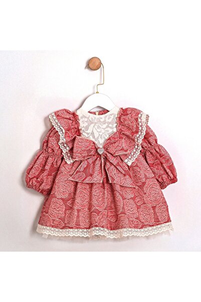 ministok Lisa Kız Bebek Çiçek Desenli Dantel Detaylı Fırfırlı Özel Gün Elbisesi