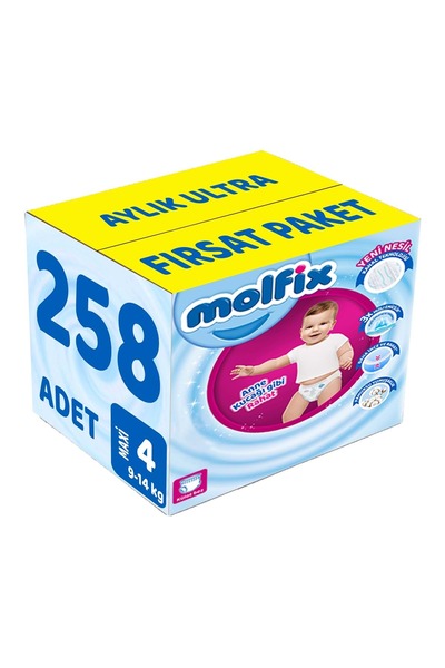 Molfix Külot Bebek Bezi Beden:4 (9-14Kg) Maxi 258 Adet Aylık Ultra Fırsat Pk
