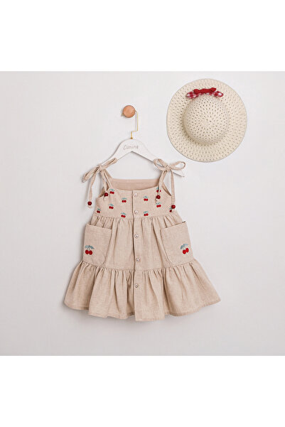 ministok Κοριτσίστικο φόρεμα Selly Cherry με κέντημα καπέλο