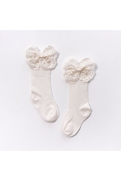 ministok Перлени дантелени чорапи с панделка