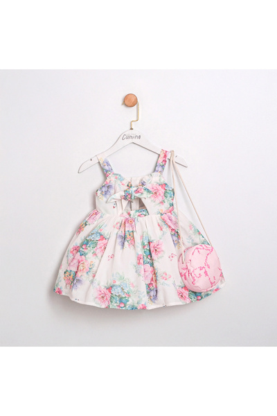 ministok فستان بناتي بطبعة زهور من أبريل مع تفاصيل مقصوصة وحقيبة إكسسوارات