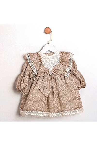 ministok Lisa Kız Bebek Çiçek Desenli Dantel Detaylı Fırfırlı Özel Gün Elbisesi