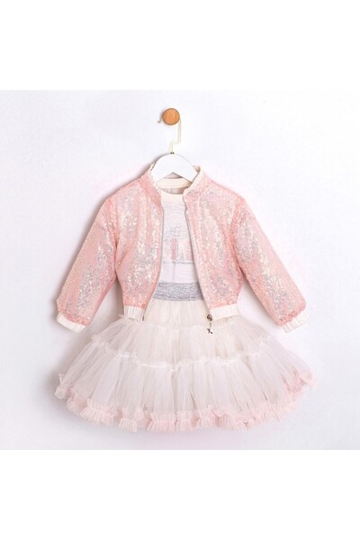 ministok طقم تينا بول للفتيات مكون من 3 قطع مع سترة مزينة بالترتر وتنورة توتو