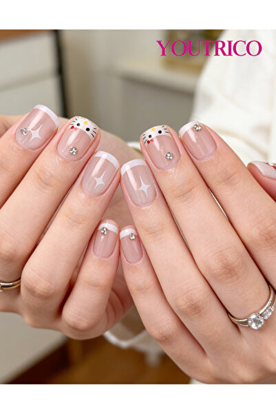 Youtrico Girl candy false nails, sweet daily style press on nails,short squar...