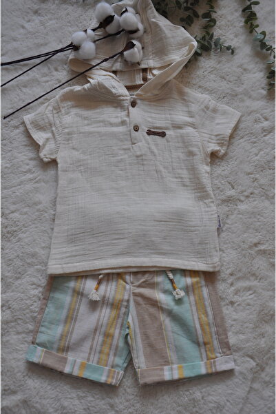 ministok Set de muselină pentru băiat - cu pantaloni scurți și hanorac