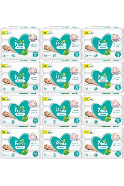 Prima مناديل مبللة نباتية غير معطرة للبشرة الحساسة (مجموعة من 36 قطعة) (12 عب...