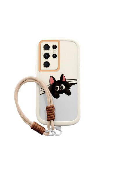 Zebana Samsung Galaxy S22 Ultra Uyumlu Kılıf El Bilekli Cat and Puppy Silikon...