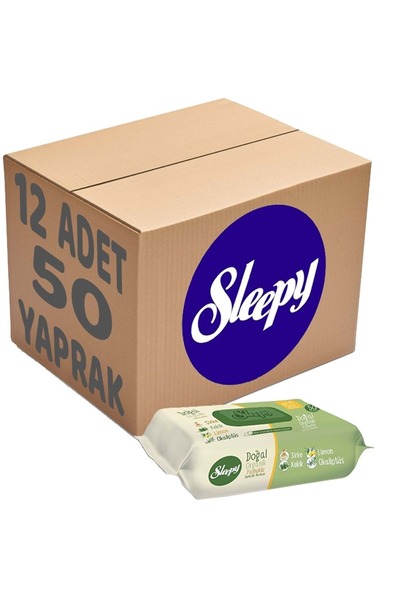 Sleepy Islak Havlu Mendil Doğal Organik Pamuklu 50 Yaprak Plastik Kapaklı (12...