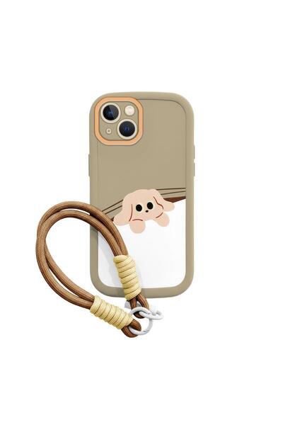 Zebana Apple iPhone 13 Uyumlu Kılıf El Bilekli Cat and Puppy Silikon Kılıf Aç...