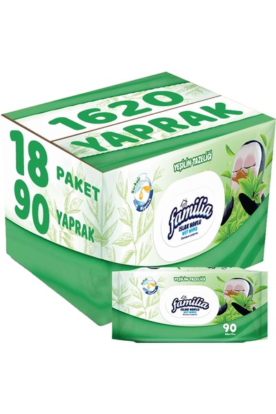 Familia مناديل مبللة نضارة الخضراء 90 ورقة مجموعة من 18 مع غطاء بلاستيكي 1620...