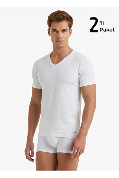 Blackspade Erkek Fanila 2li Paket V Yaka Loose Fit 9639 - Beyaz