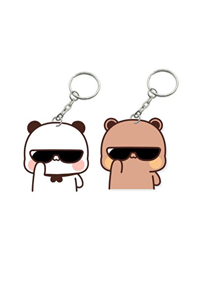 ADA 3D Dudu Bubu Panda Ayıcık Çift Anahtarlık Seti Sevgiliye Özel Hediye Çant...