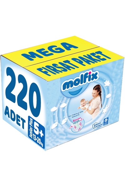 Molfix Bebek Bezi Beden:5+ (13-20Kg) Junior Plus 220 Adet Mega Fırsat Pk