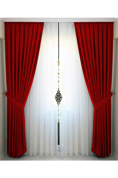 İ.D İpek Dokuma Kırmızı Pileli Kadifemsi Fon Perde Yüksek Kalite Tek Kanat