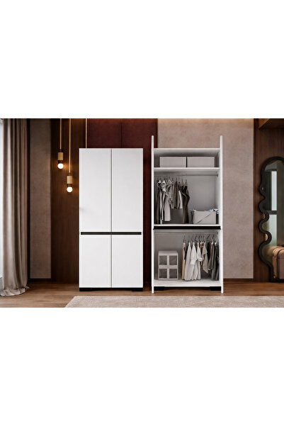 VM VERTEX MOBİLYA Floransa 4 Kapılı Flr-ıa2 Beyaz- Antrasit Gardırop-çok Amaç...