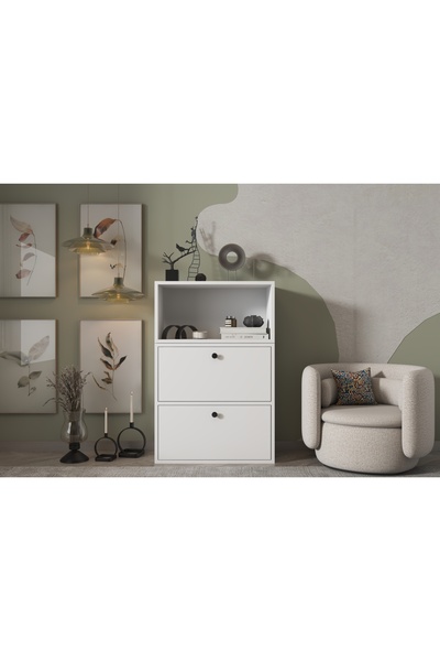 Nettrends Düşer Kapaklı Raflı Çok Amaçlı Dolap Beyaz 65 cm Ça-d-1052-ç