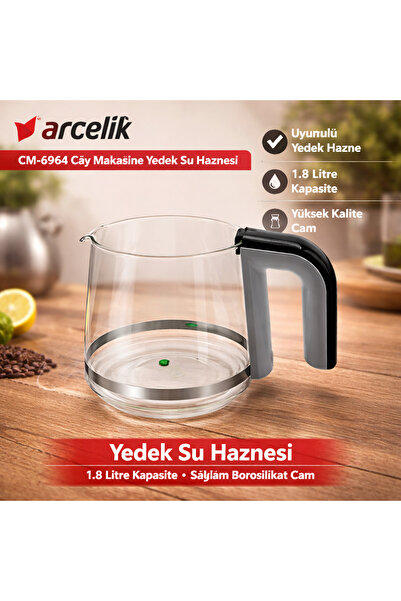 Arçelik ماكينة صنع القهوة باللون الأبيض Oem Cm 6964 - إبريق شاي زجاجي