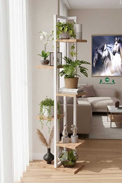 Genel Markalar Metal Çiçeklik Beyaz 6 Bölmeli Raflı Saksılık