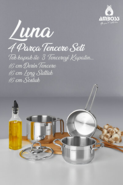 Amboss طقم أواني طهي من لونا مكون من 4 قطع، وعاء حليب، ووعاء صلصة