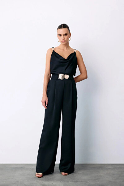 Sateen Pantaloni casual din satin creponat - NEGRI