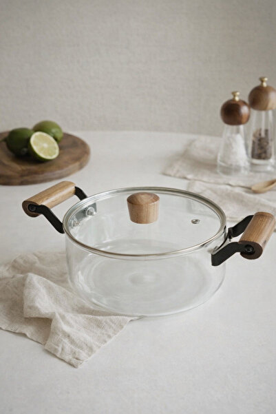 Bohemian Aura Acacia Handle Glass Pot – Heat Resistant