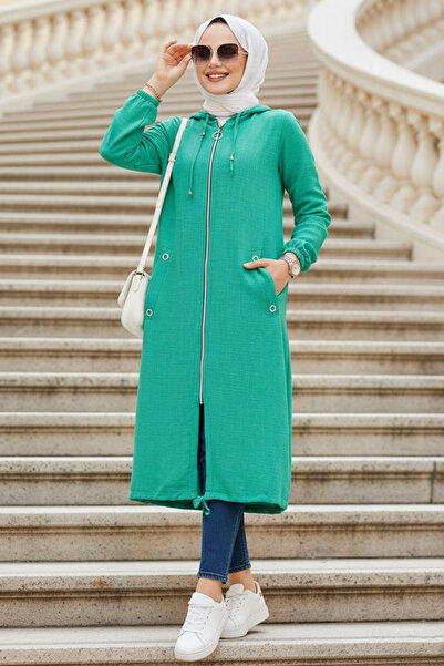 Neva Style Capac Hijab verde cu fermoar - 70792Y