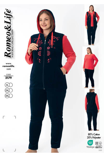 ROMEO LİFE Set de îmbrăcăminte din bumbac catifelat pentru femei de mărime ma...