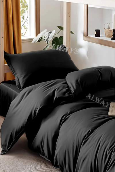 Always Σετ Παπλωματοθήκη Διπλής Όψης με Ελαστικό Πανί, Μαύρο-Μαύρο