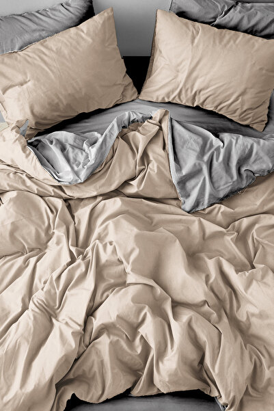 Always طقم غطاء لحاف مزدوج الجوانب مع شرائط مطاطية باللون البني والرمادي