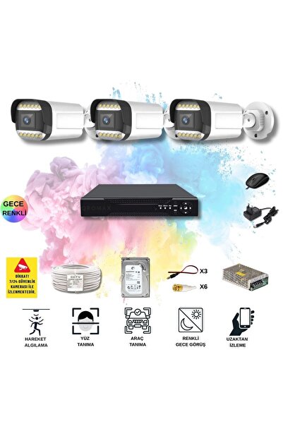 qromax 3 Kameralı Set - Yapay Zeka Özellikli Gece Renkli Gösteren 5mp Warm Le...