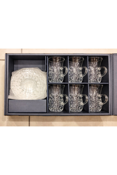 SAFA طقم فناجين شاي زجاجية مع أطباق، 12 قطعة، سعة 90 مل