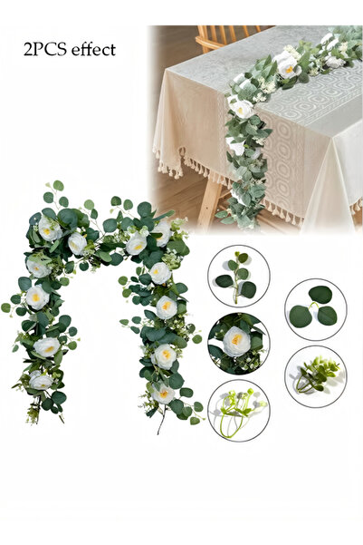 fun zone إكليل من النباتات الخضراء الاصطناعية مع أزهار وأوراق الكينا المعلقة ...