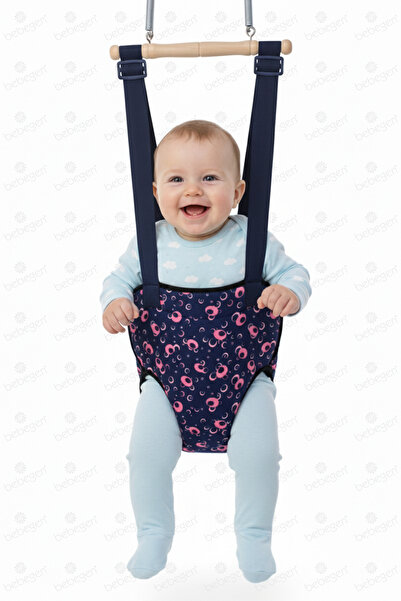 bebegen Lacivert Pembe Yuvarlak Desenli Hoppala Salıncak