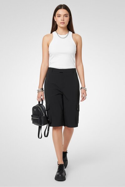 Bottega Veneta Women Solid Cargo Shorts, Black