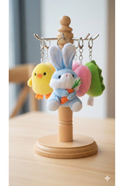 Şirin Sevimli Havuç Tutan Peluş Tavşan Anahtarlık - Çanta Aksesuarı Hediyelik