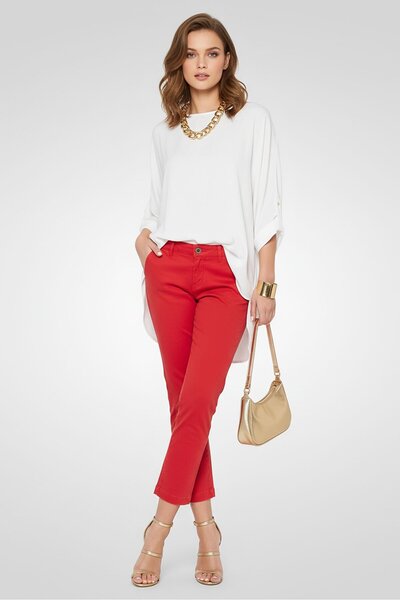 Karl Lagerfeld بنطلون جينز نسائي قابل للتمدد وقابل للغسل، أحمر