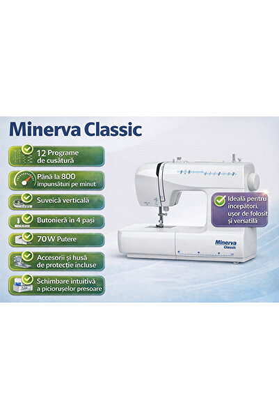 Minerva Masina de cusut electromecanica CLASSIC Model 2020, 12 Programe, 800 ...