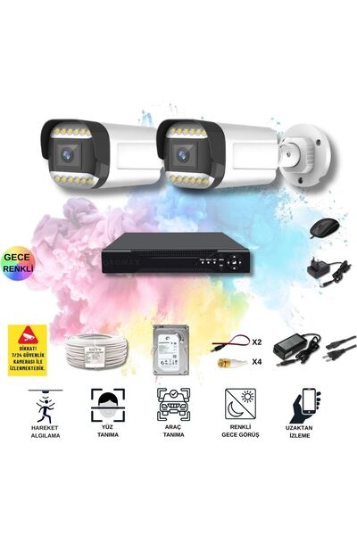 qromax 2 Kameralı Set - Yapay Zeka Özellikli Gece Renkli Gösteren 5mp Warm Le...