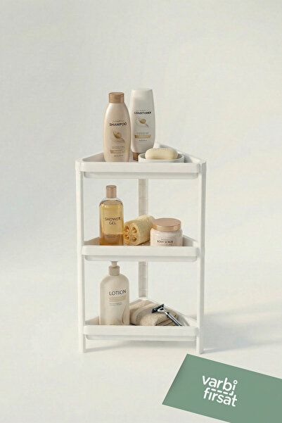 Varbifırsat Vesken Üçgen Raf Ünitesi 3 Katlı Köşe Banyo Rafı Düzenleyici Şamp...