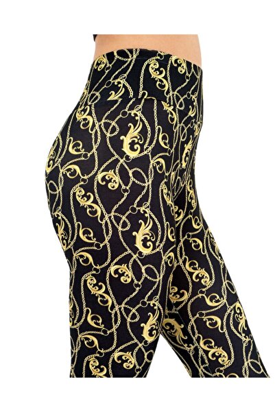 MAKROM Women's Black Patterned High Waist Recovery Sports Classic Leggings