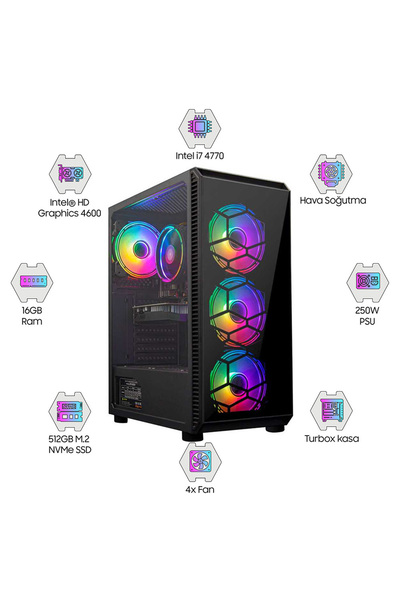 TURBOX Tx3691 i7 4770 16GB Ram 512GB M.2 NVMe SSD 4GB GT740 GDDR5 Oem Paket