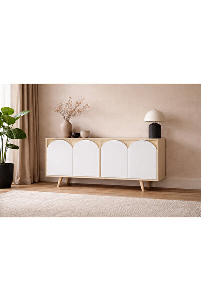 VM VERTEX MOBİLYA Venezia Ahşap Ayaklı Bohem Konsol Safir Meşe Gövde -Beyaz K...