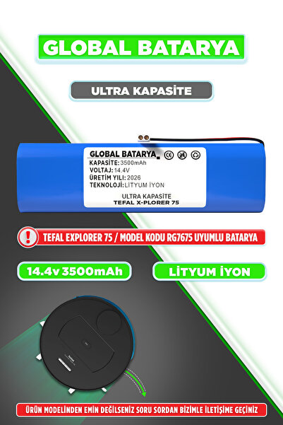 GLOBAL BATARYA Tefal X-Plorer 75 Uyumlu Akıllı Robot Süpürge Bataryası 14.4v ...