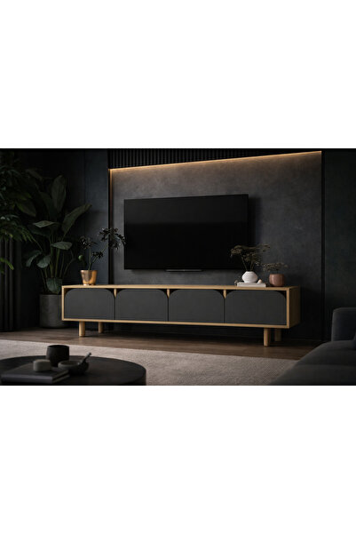 VM VERTEX MOBİLYA Lazio Bohem Ahşap Ayaklı Tv Ünitesi Tv Sehpası Safir Meşe-A...