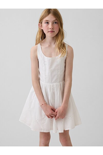 GAP Kız Çocuk Beyaz Eyelet Elbise