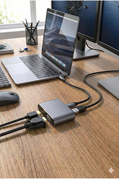 Zilvana USB-C 4’ü 1 Arada 4K HDMI + VGA + USB 3.0 + PD Hızlı Şarj Çoklayıcı A...