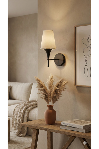 avizade LİA Pilli Siyah Kasa Beyaz Şapkalı Ledli Duvar Aplik-otel-ofis-salon-...