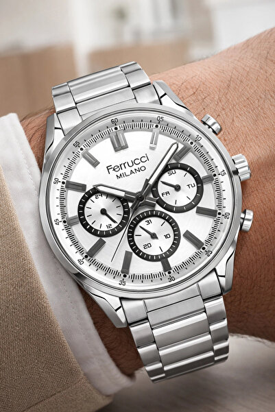 Ferrucci Function Erkek Kol Saati Gümüş Renk Çelik Kordon&Kasa 3 ATM Suya Day...