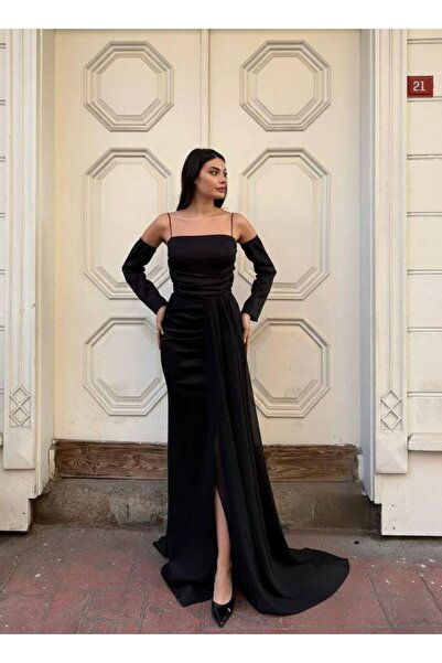 Modafeminen Scuba Straplez Uzun Elbise 583382 SİYAH
