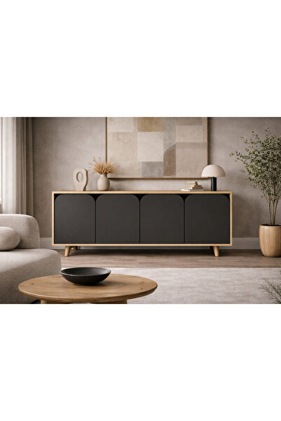 VM VERTEX MOBİLYA Lazio Bohem Ahşap Ayaklı Modern Konsol 180 Cm Safir Meşe-An...